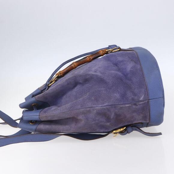 GUCCI Bamboo Backpack Suede Leather Blue Gold 003 2855 0043 0 Auth BA7788 main image 8